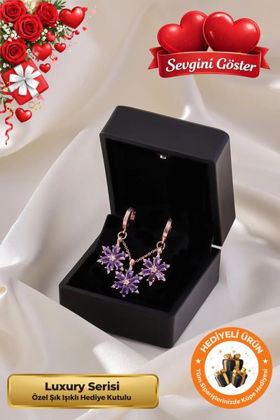 Lucente Jewellery Hediye Kutulu Lotus Kolye & Küpe Seti 925 Ayar Gümüş Kaplam...
