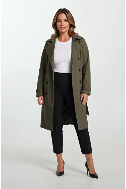 Spazio İmperatrice Kruvaze Yaka Kuşaklı Trençkot HAKİ