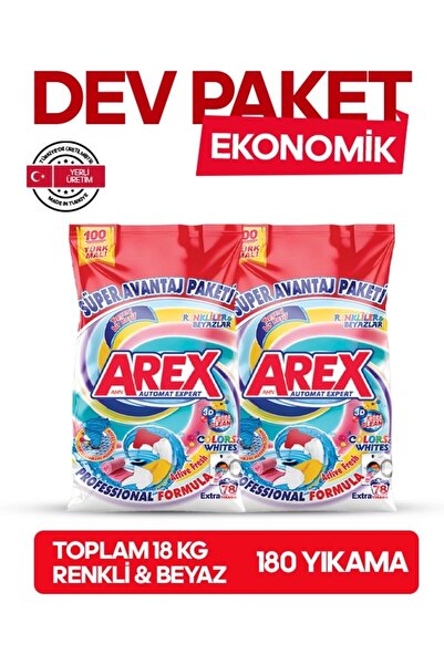AREX "büyük Ekonomi Paketi ; Kg Toz Çamaşır Deterjanı, Color&White(9+9)