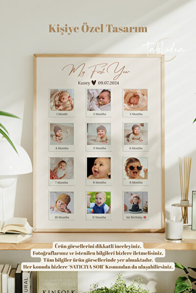 tablodea Bebek 1 Yaş Anı Tablosu TD Kişiye Özel Tasarım Çerçeveli Poster Bebe...