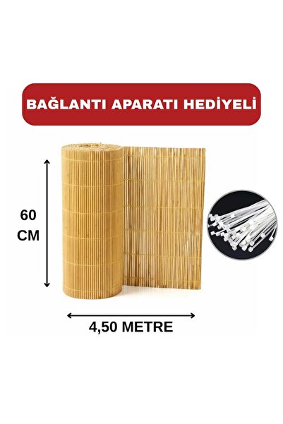 AYGHOME 60 Cm X 4,50 Metre Doğal Bambu Çit Hasır Kamış Balkon Çiti Bahçe Çiti...