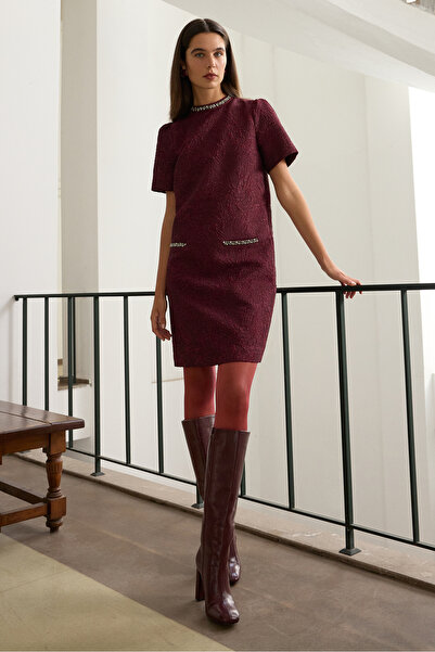 Naramaxx Bordo Dokulu Elbise