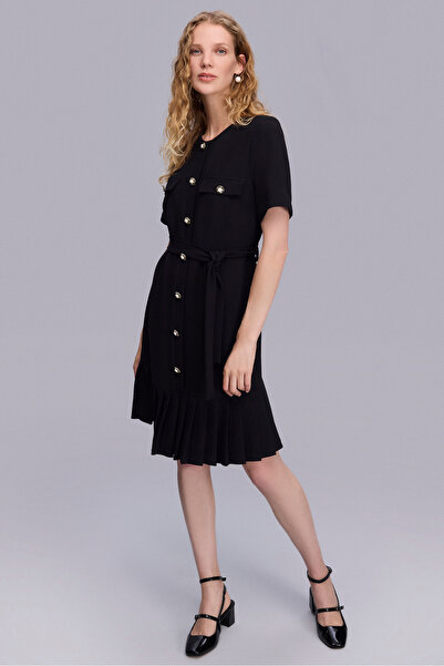 Naramaxx Etekucu Pileli Siyah Elbise