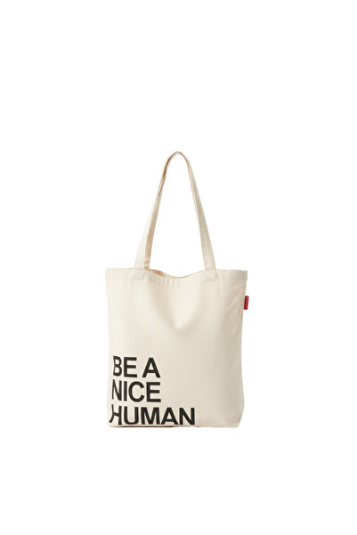 Baghashtag Be a Nice Human Baskılı Ham Bez Çanta