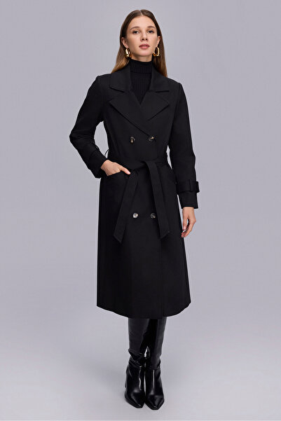 Naramaxx Uzun Siyah Trençkot