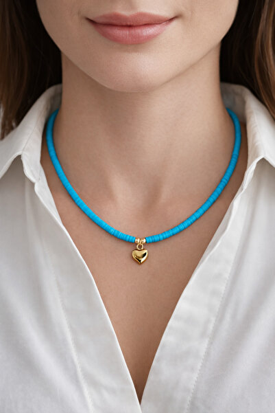 HERCY قلادة فيمو زرقاء - قلب، صغير، خرز وتصميم صيفي