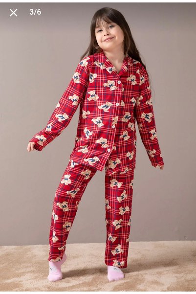 zahider Girl's Cotton Suede Fabric Buttoned Pajama Set