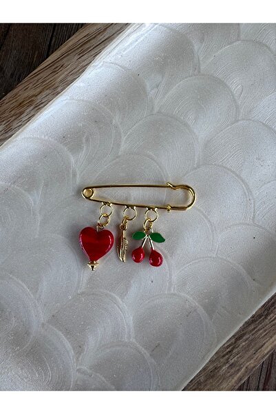 cadeaccessories Kalp Kiraz Ve Yaprak Charmlı İğne
