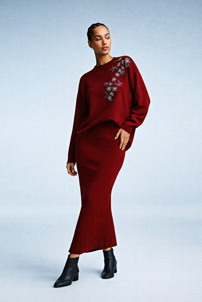 markazzi Set de tricotaje pentru femei, ecru, cu detaliu de mărgele, pulover ...