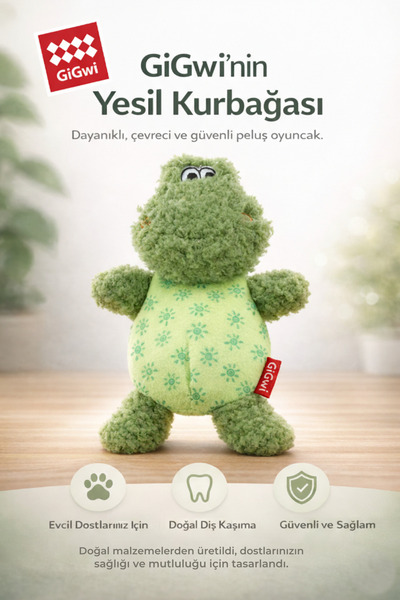 Gigwi Plush Friendz Sesli Kurbağa Peluş Köpek Oyuncağı - Küçük Irk - Yedek Se...