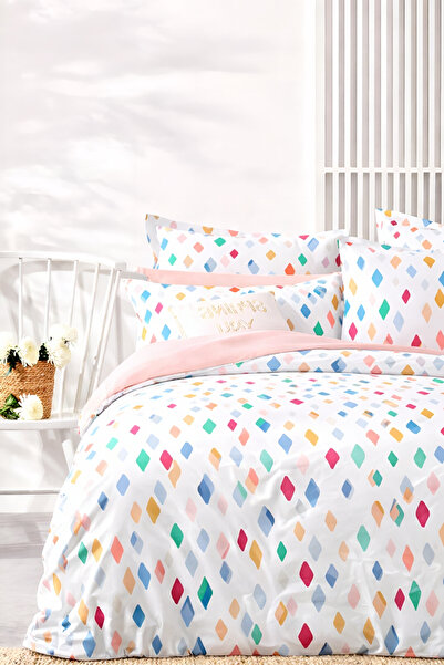 İQON طقم غطاء لحاف مطاطي أبيض ملون واحد