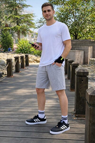 TREND ALİSSE Ανδρικό σορτς γκρι βερμούδα - άνετο αθλητικό σορτς γυμναστικής μ...