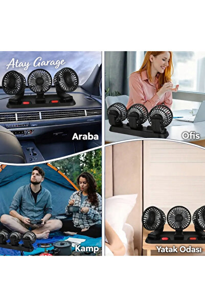 Genel Markalar Atay Garage 3 Kafalı Vantilatör 12 Wolt Çıkışlı Arabada Karava...