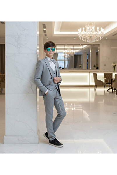 WENA KİDS Grey Children's Suit - Jacket, Vest, Pants and Shirt Set