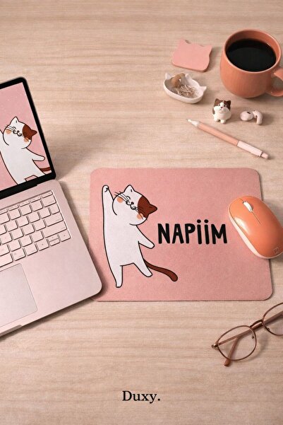 Duxy Sevimli Kedi Mouse Pad, 21x17 cm, Kaymaz Taban, Ev, Ofis ve Oyun için Ra...