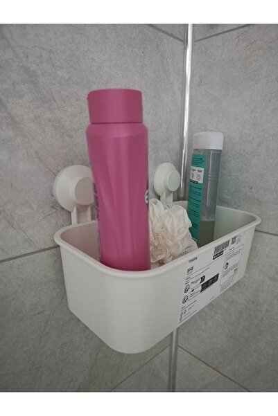 IKEA Beyaz Duş Sepeti Kare Banyo Raf Vantuzlu Banyo Rafı 28x17x17