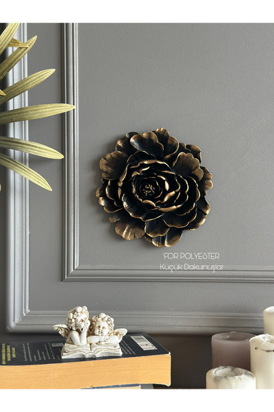 FOR POLYESTER Küçük Dokunuşlar Aksesuar Tekli Altın-Siyah Eskitme Çiçek Biblo...