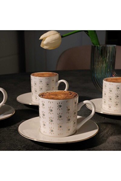 akdenizhome 6 Kişilik (12 Parça) Özel tasarım Göz baskılı Lüks Kahve Fincan T...