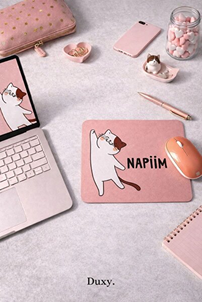 HobiShop Sevimli Kedi Mouse Pad, 21x17 cm, Kaymaz Taban, Ev, Ofis ve Oyun için Rahat ve Yumuşak Mousepad