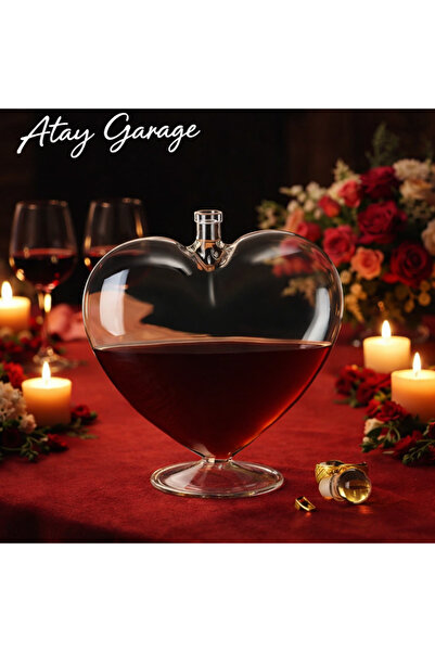 Genel Markalar Atay Garage Kalp Şeklinde Şarap-Viski Sürahisi 500ml Ev Dekera...