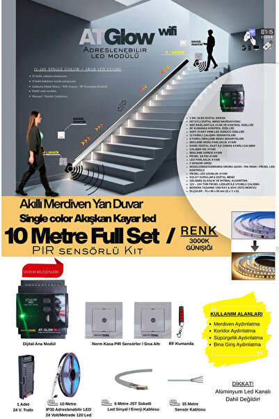 ankarateknik AT-GLOW PIR Sensör Merdiven Duvar Akışkan Şerit Led Seti / Akıll...