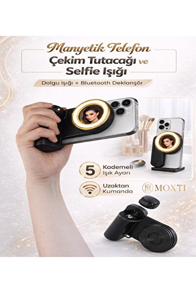 Moxti Kablosuz Deklanjör Telefon Tripodu Işıklı İphone Android İçin Tripot Iş...
