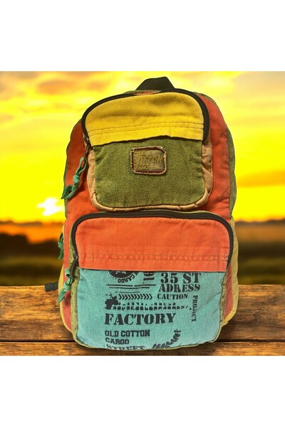 Old Cotton Quality Single Compartment Vintage Design Daily Backpack Travel Sc...