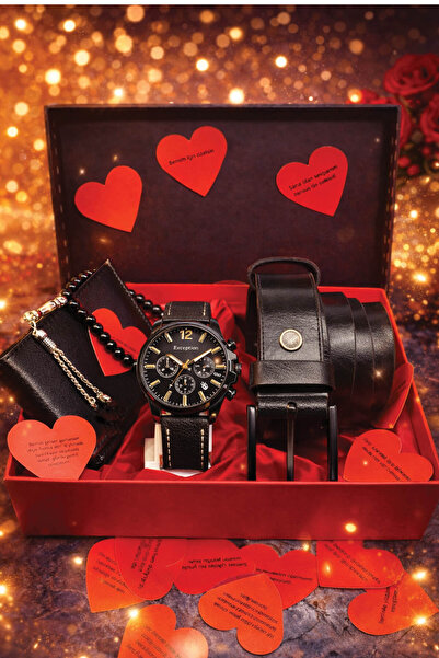 expreshediye İsim Yazılı Erkek Kemer Cüzdan Hasır Kordon Saat Seti