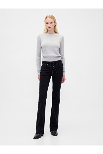 GAP Kadın Siyah Low Rise Long & Lean Lace-Up Jean Pantolon