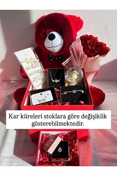 Lavienta Sevgililer Gününe Özel Ayıcıklı (50cm) Kırmızı Çekmeceli Kutu, Gold ...