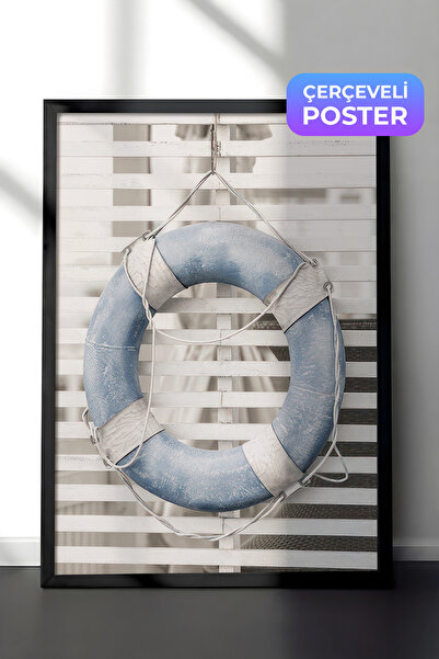 Postifull Plava slika u okviru sa kolutom za spašavanje, crni okvir i poster,...