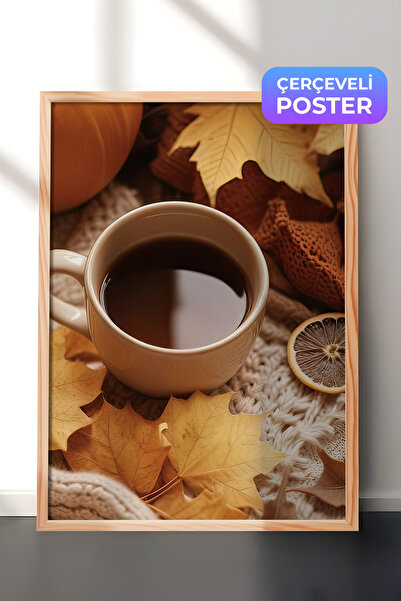 Postifull Jesenski čaj u uokvirenoj slici, drveni okvir i poster, vertikalna ...