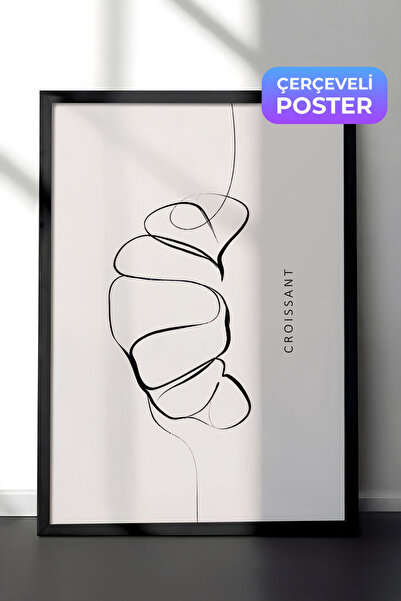 Postifull Croissant Line Art Çerçeveli Tablo, Siyah Çerçeve ve Poster, Duvar ...