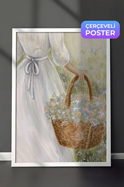 Postifull Slikanje cvetova u uokvirenoj slici, beli okvir i poster, zidna sli...