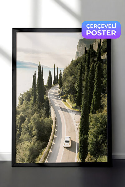 Postifull Garda Road  Çerçeveli Tablo, Siyah Çerçeve ve Poster, Dikey Duvar T...