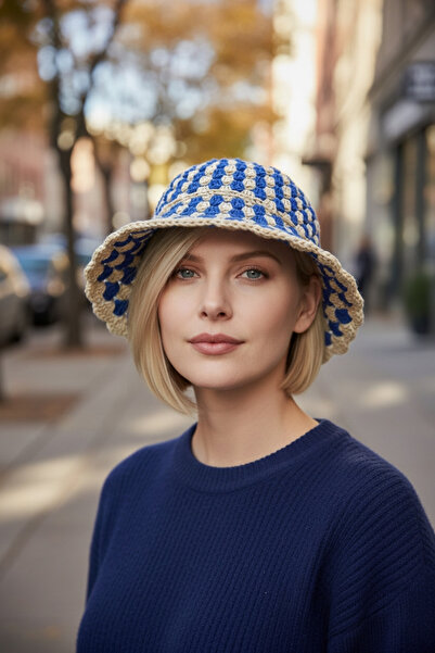 Örgü Sanatı El Örgüsü Kağıt İp Bucket Şapka, Hasır Şapka Yazlık Kadın Şapka