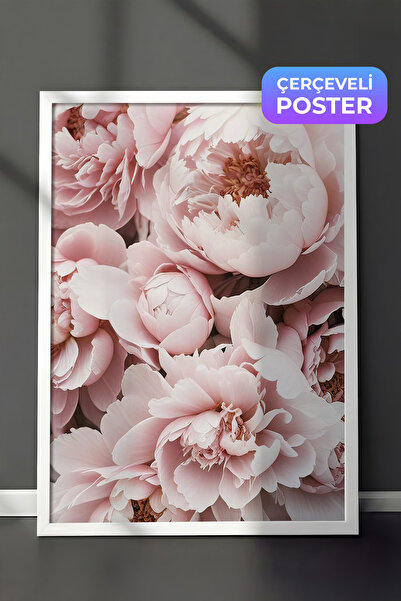 Postifull Pink Peony Dream Çerçeveli Tablo, Beyaz Çerçeve ve Poster, Duvar Ta...
