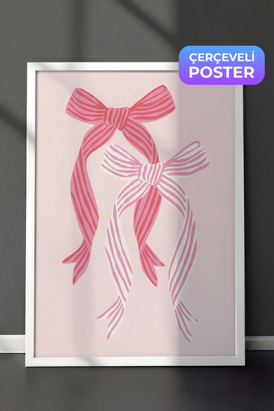 Postifull Çerçevesiz Poster, Comfort Serisi, Striped Bows in Pinks Poster, NO...
