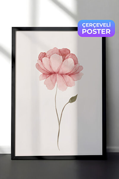 Postifull Watercolour Peony Çerçeveli Tablo, Siyah Çerçeve ve Poster, Duvar T...