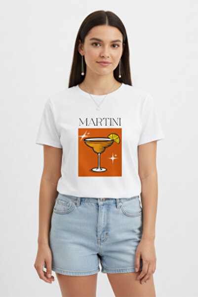 Kadın Regular Martini Baskılı T-Shirt