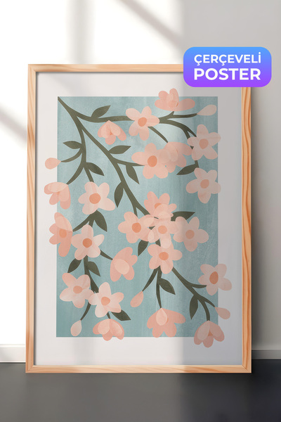 Postifull Abstract Cherry Blossom Çerçeveli Tablo, Dikey Duvar Tablosu Comfor...