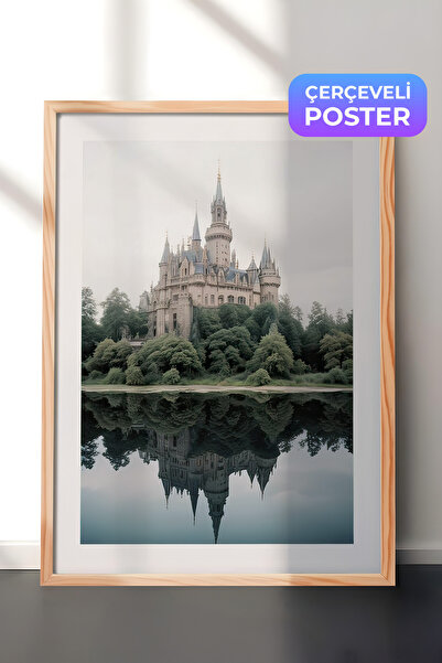 Postifull Zmajevi dvorac u magiji, uokvirena slika, drveni okvir i poster, zi...