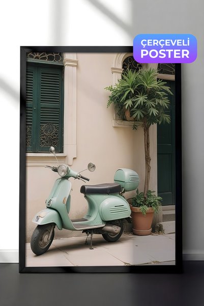Postifull Italijanska Vespa slika u ramu, crni okvir i poster, vertikalna zid...