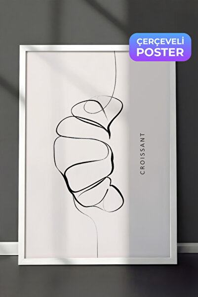 Postifull Croissant Line Art Çerçeveli Tablo, Beyaz Çerçeve ve Poster, Duvar ...