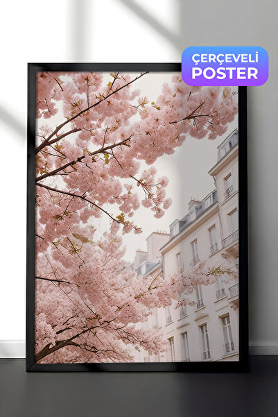 Postifull Slika uokvirena trešnjinim granama, crni okvir i poster, zidna slik...