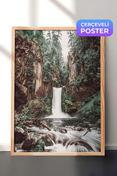 Postifull Slika uokvirena sa šumskim vodopadom, drveni okvir i poster, zidna ...