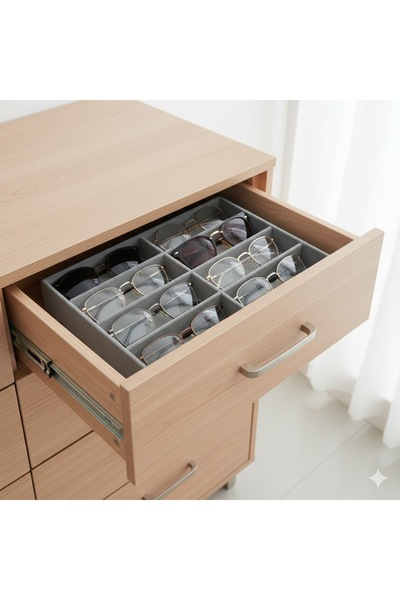 Polo Cross Gözlük Bileklik Takı Kutusu Süet Gri Bölmeli