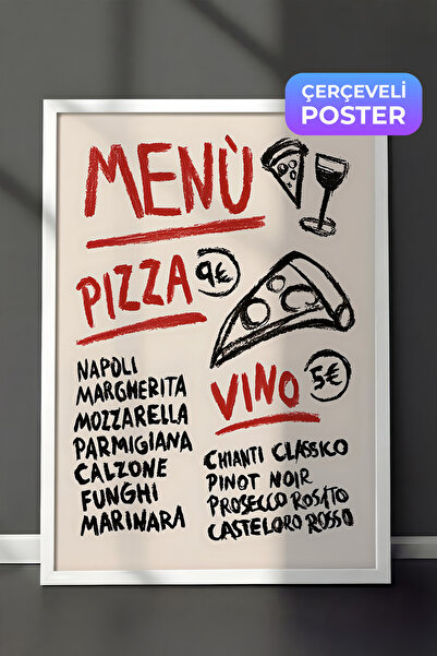 Postifull Beyaz Çerçeveli Tablo, Poster ve Çerçeve Seti,  Duvar Tablosu, Pizz...