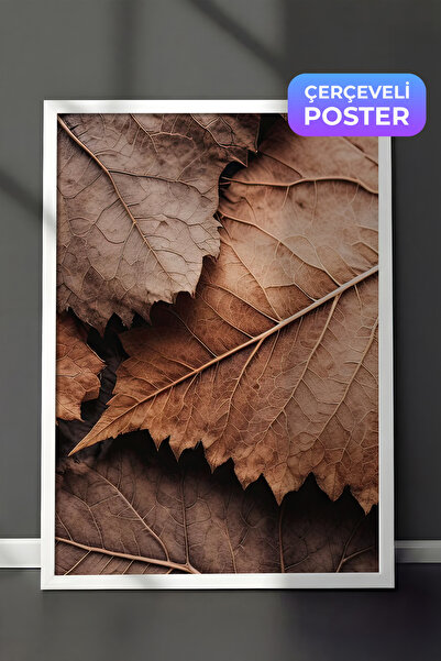 Postifull Smeđe lišće uokvirena slika, beli okvir i poster, vertikalna zidna ...