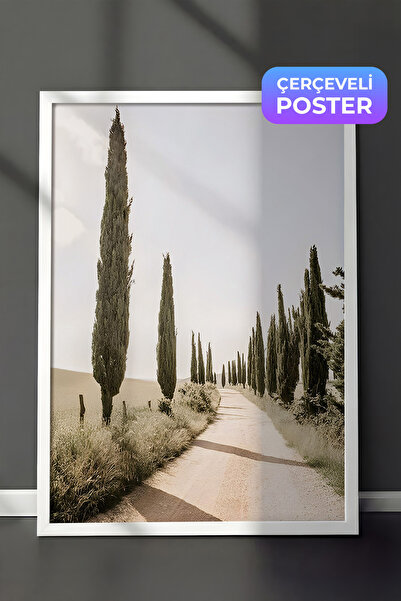 Postifull Uličica sa čempresom, uokvirena slika, beli okvir i poster, zidna s...